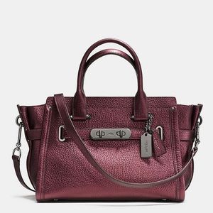 Coach Mercer Swagger Metallic Oxblood Bag with Crossbody Strap and Top Handle